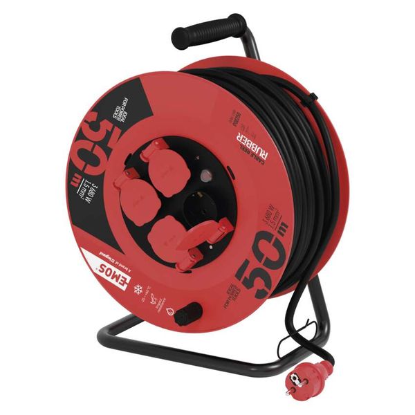 Rubber Extension Cord Reel – 4 sockets, 50m, 1,5mm2 image 1