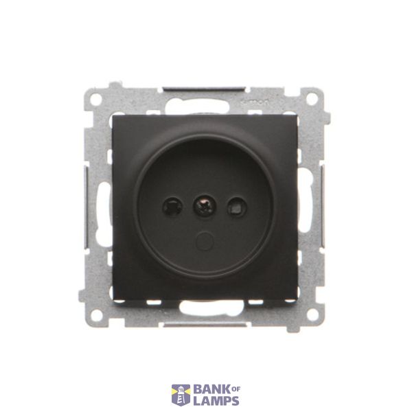 Single socket outlet without earthing, with shutters, (module), 16A, 250V, Screw, black matt image 1