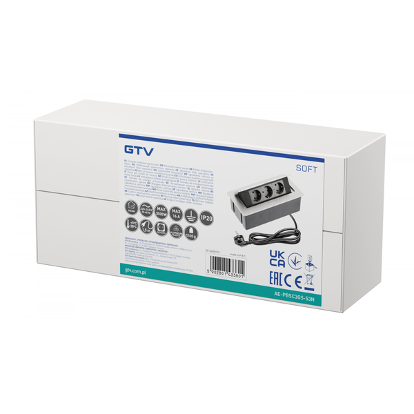 Furniture socket SOFT, 3xSHUKO, cable 1.5 m, aluminum image 2