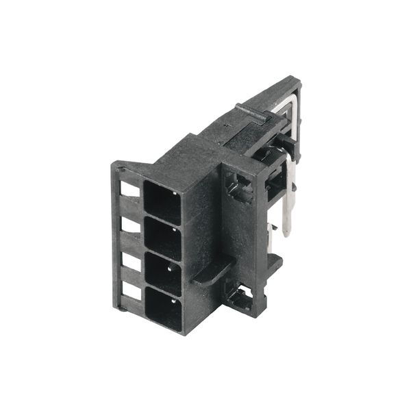 PCB plug-in connector, Connection element, left, male header, open side, THT/THR solder connection, 5.00 mm, Number of poles: 4, 90°, Solder pin length (l): 4.2 mm, tinned, black, Box image 1