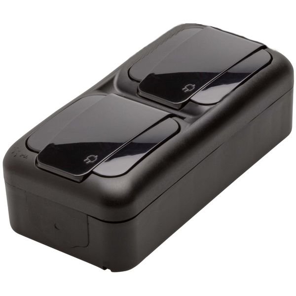 Palmiye Black 2 Gang Sw + 2 Way Sw + UPS Soc Hor (Quick Connection) image 1