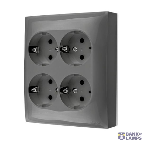 Quadruple socket outlet with SCHUKO earthing - IP20 version, with shutters, 16A, quick connection, dark grey image 1