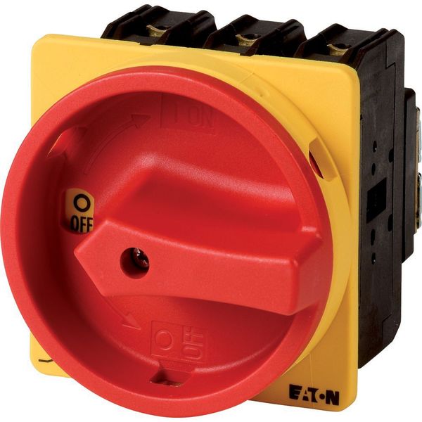 P3-100/EA/SVB/N/HI11 Main switch, P3, 100 A, flush mounting, 3 pole + N, 1 N/O, 1 N/C, Emergency switching off function, With red rotary handle and yellow locking ring, Lo image 4