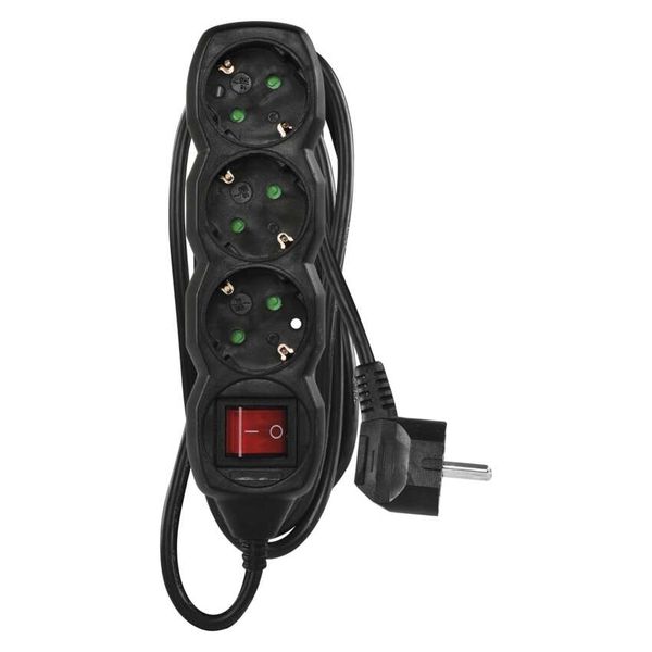 Extension Cord 1.5 m / 3 sockets / switch / black / PVC / 1 mm2 image 1