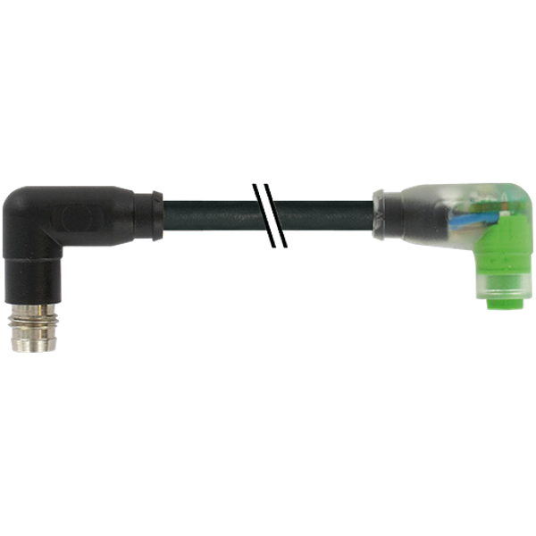 M8 male 90° / M8 female 90° A-cod. snap-in LED PVC 3x0.25 bk  1.5m image 1