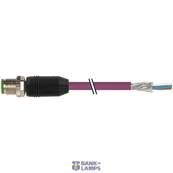 M12 male 0° A-cod. with cable PUR AWG24+22 VT 99.9m image 1