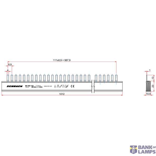 Busbar Pin Version L1,L2,L3, Pin 4mm, 16mmý MW=9mm, 1m image 3