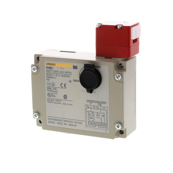 Safety door-lock switch, G1/2 conduit, mechanical lock, 24 VDC solenoi D4BL1007F image 1