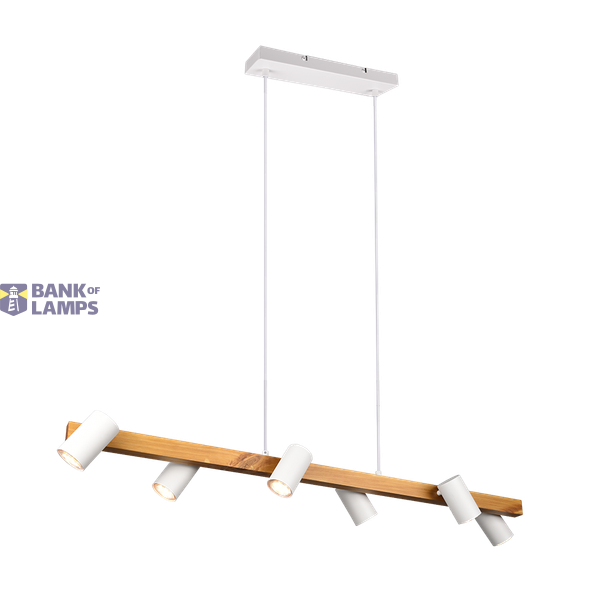 Marley pendant 115 cm 6-pc GU10 matt white/wood image 1
