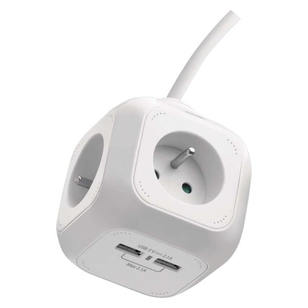 Extension power adaptor cube 1.9 m / 4 sockets / white / PVC / with USB / 1 mm2 image 1