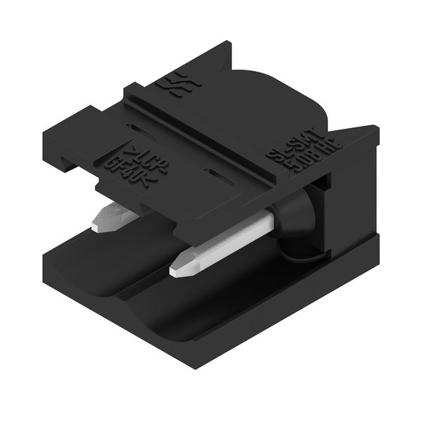 PCB plug-in connector, male header, open side, THT/THR solder connection, 5.08 mm, Number of poles: 2, 90°, Solder pin length (l): 1.5 mm, tinned, black, Tape image 3