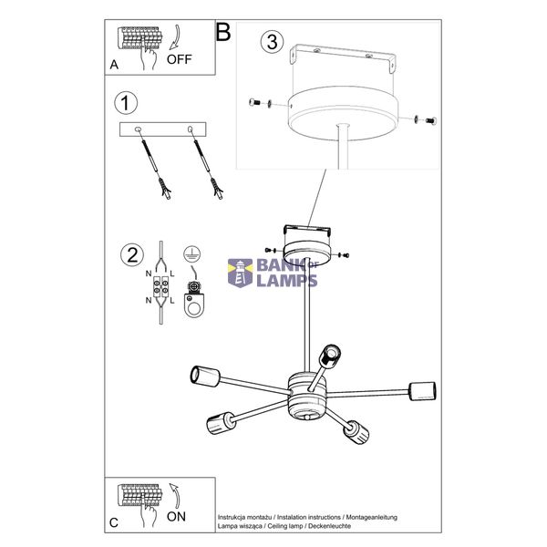 LANGO 5 BLACK CHANDELIER E27 5X60W IP20 image 7