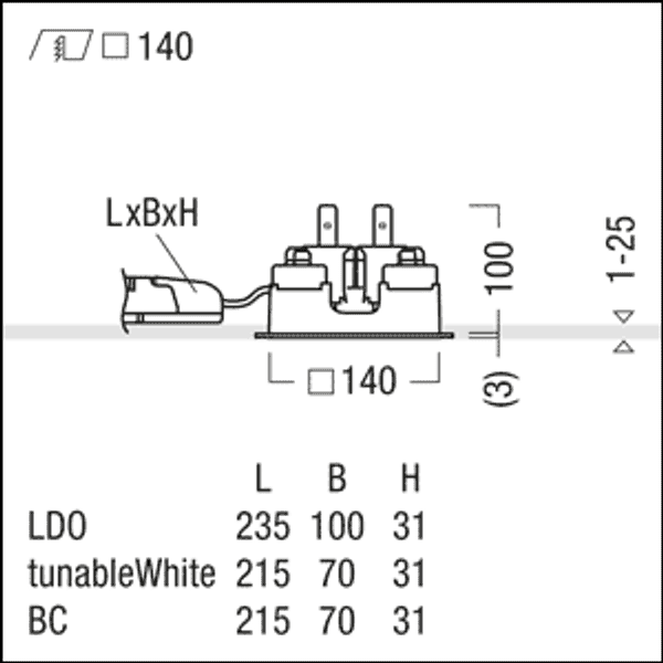 P-INF Q140L 1000-930 LDO AL TL - LED ceiling-recessed luminaire image 3