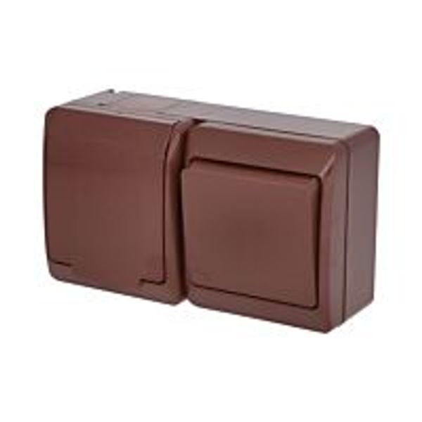 GALATEA AC switch no. 6 + socket 2P+PE on plaster IP44 brown image 1