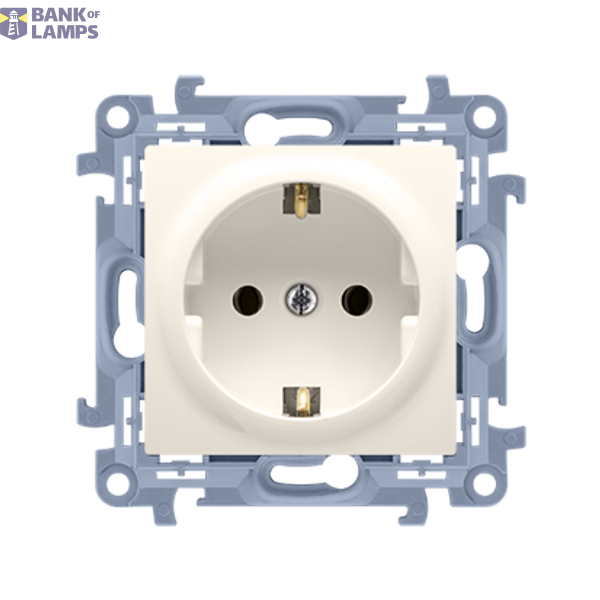 Single socket outlet with Schuko earthing, with shutters, 16A, cream white/electro white image 1
