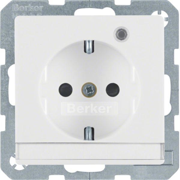Schuko socket with LED and label holder Q.1/Q.3 polar white, velvety image 1