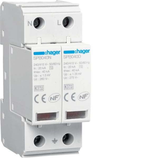 Surge arrester T2 2P 40kA 1.35kV TT-TNS + AUXILIARY CONTACT image 1