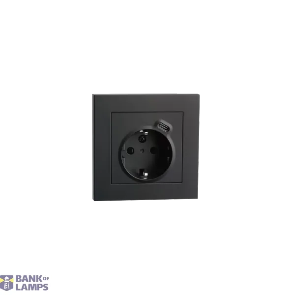 OUTLET FLUSH MOUNTED SINGLE W/EARTH + USB-C CHARGER BL 6-PAC image 1