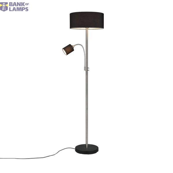 Motel floor lamp with reading light E27+E14 brushed steel image 1
