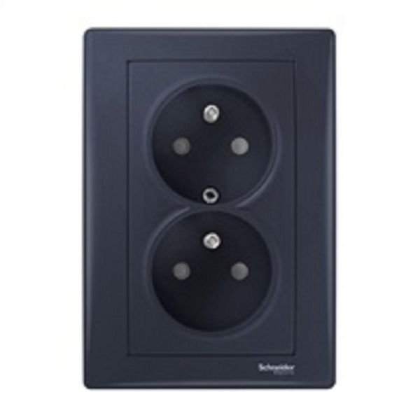 Sedna - Double socket 2x (2P+PE) with apertures, Graphite (SDN2800570) image 1
