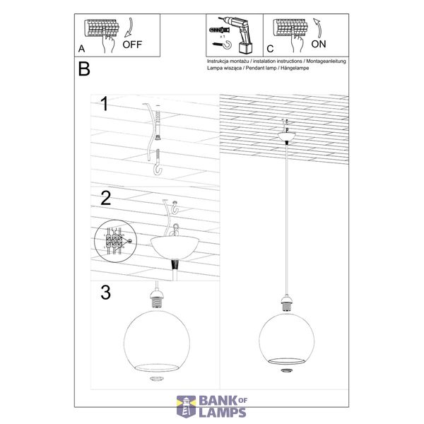 HANGING LAMP BALL RED E27 1X60W IP20 image 5
