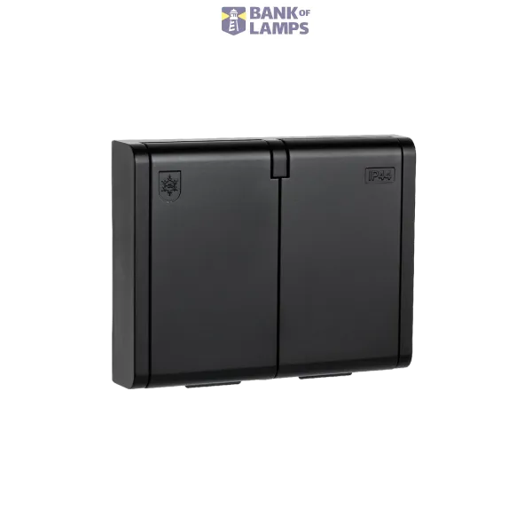 OUTLET FLUSH MOUNTED DOUBLE IP44 W/EARTH BLACK 6-PACK image 1