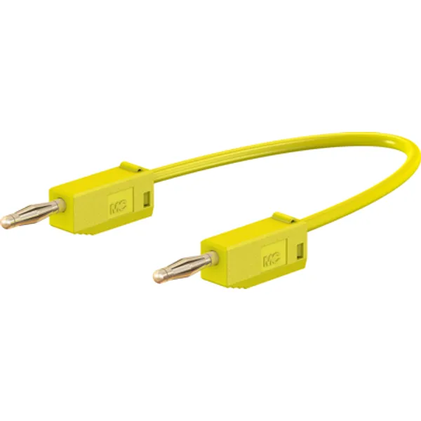 Measuring lead with (2 mm plug, spring-loaded, straight) to (2 mm plug, spring-loaded, straight), 80 mm, yellow, PVC, 0.5 mm², CAT O, 28.0039-00724 image 1