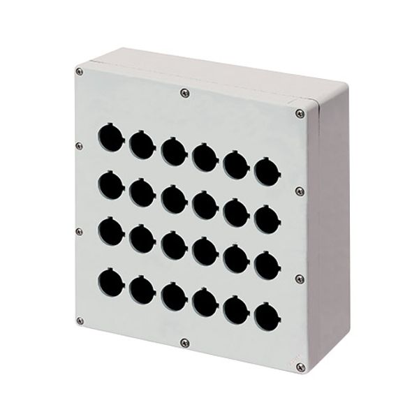 Aluminium push-button enclosure M4 230x257x100, 24 holes Ø 22, with cable entry image 1