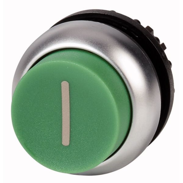 M22-DH-G-X1 Pushbutton, RMQ-Titan, Extended, momentary, green, inscribed, Bezel: titanium image 1