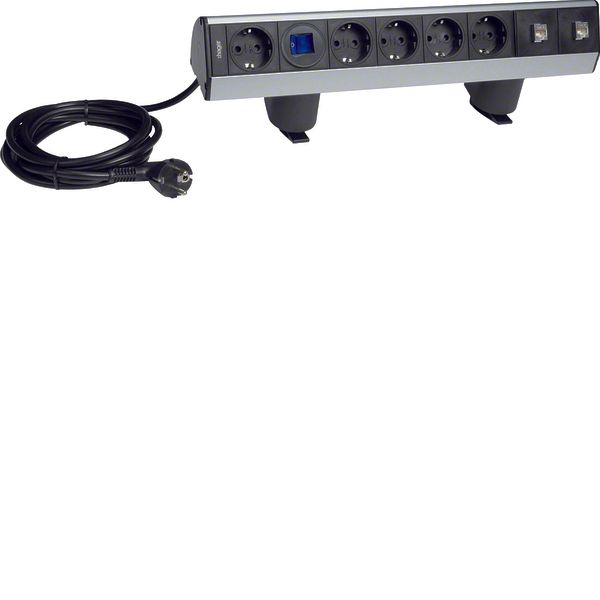 connection unit Alu nat.anodized, 1+4 Schuko-socket-outlets,1switch, 2 image 1