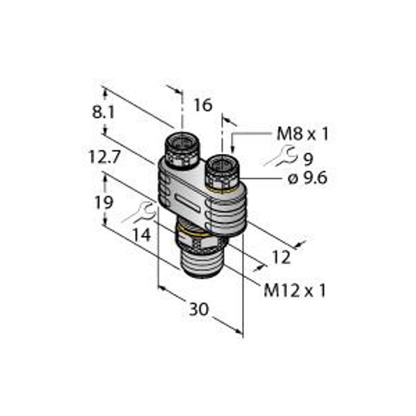 2-Way Splitter Y-Splitter with LED, Male M12 × 1 - 2x Female M8 × 1   YB2-FSM4.4-2PKG3M-P7X3 image 1