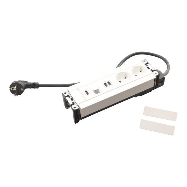 Multilink 8 modules white equipped with 2 sockets 2P+T SCH + 1 USB A+C + RJ45 CAT6 UTP + 1 HDMI + 2M cord image 1