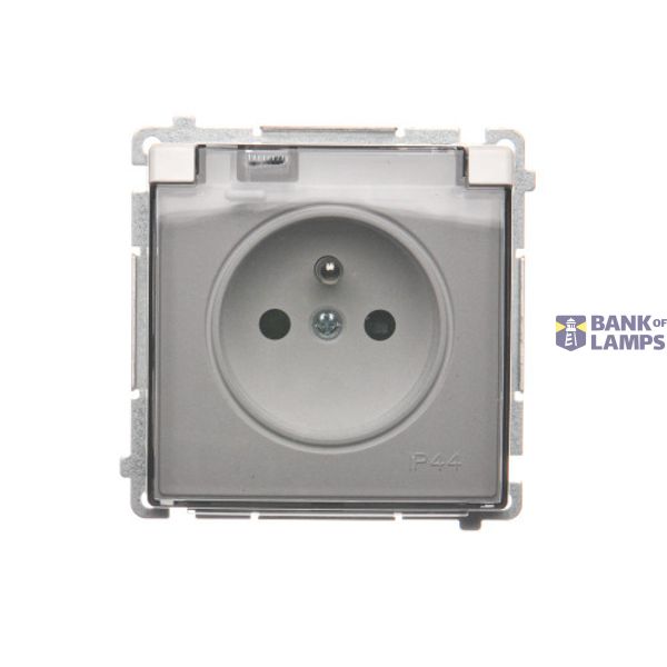 IP44 single socket outlet with shutters - transparent flap, white, 16A image 1