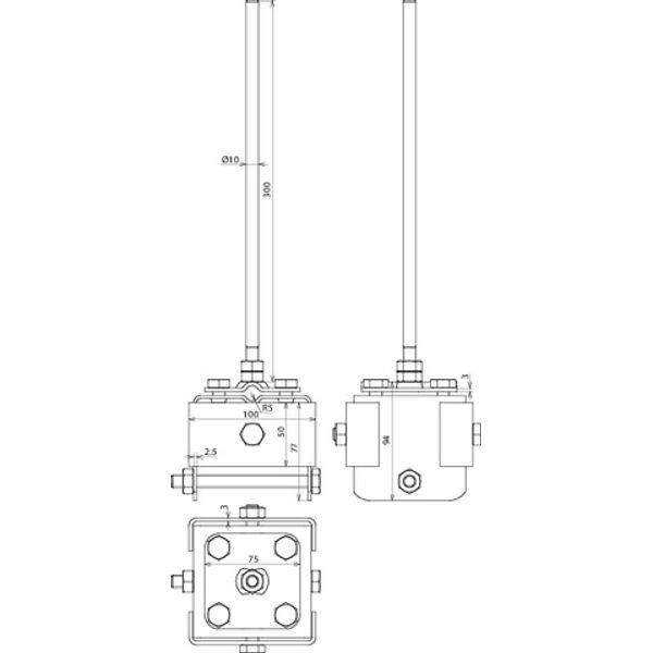 Clamping cap, air-term. tip L 300mm StSt for wooden pile 90x90mm, M10  image 2
