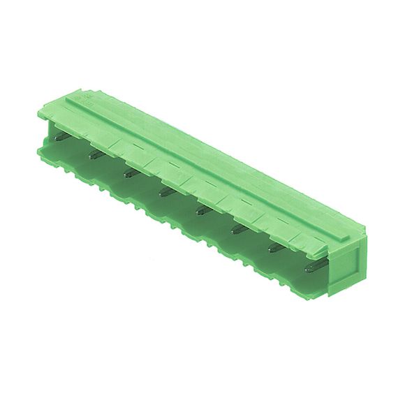 PCB plug-in connector, male header, Dovetails for fixing blocks, THT solder connection, 7.62 mm, Number of poles: 10, 90°, Solder pin length (l): 3.2 mm, tinned, Pale green, Box image 1