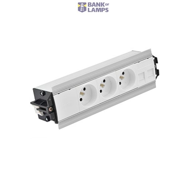 Indesk 3x250V typ E sockets + 2xRJ45 plate with Keystone mounting; Wieland quick connector; aluminum-white image 1