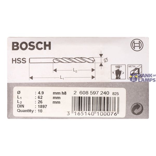Stub drill bits, HSS-R, DIN 1897 4,9 x 26 x 62 mm 10 pcs. image 2