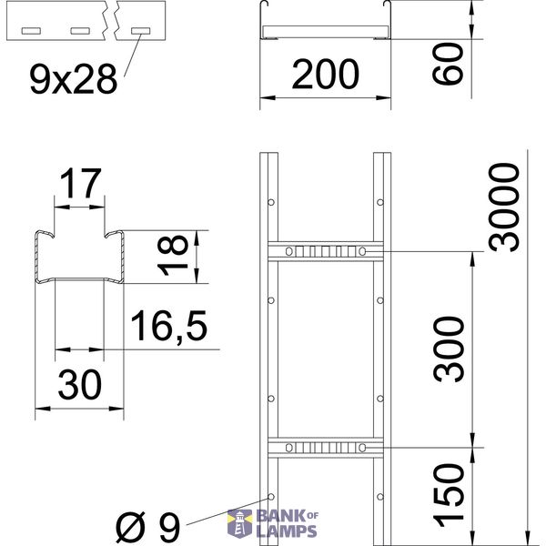 LLIS 620 3 FT Cable ladder perforated rung, welded 60x200x3000 image 2