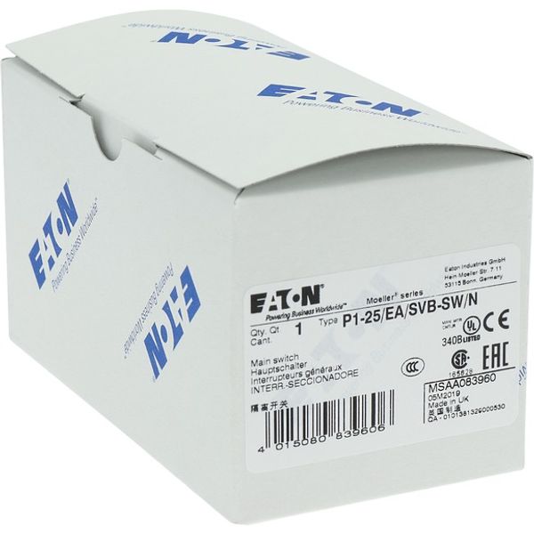P1-25/EA/SVB-SW/N Main switch, P1, 25 A, flush mounting, 3 pole + N, STOP function, With black rotary handle and locking ring, Lockable in the 0 (Off) position image 5