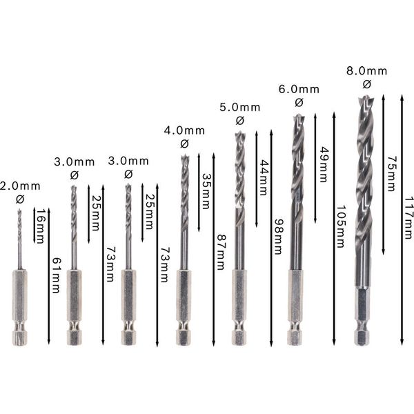 7-piece Robust Line brad point drill bit set, hex shank 2; 3; 3; 4; 5; 6; 8 mm image 2