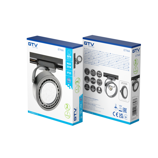 Track luminaire 1-phase ETNA, ES111 Bulb, max. 20 W, AC220-240V, IP20, black image 3