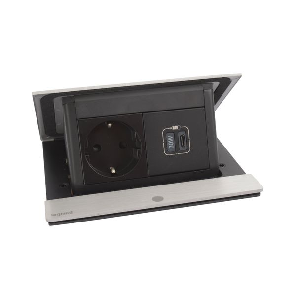 INCARA POP UP 4 MODULES STAIN STEEL 1 SKT 2P+E SCH 1 CHARG USB C 30W PD CORD 2M image 1