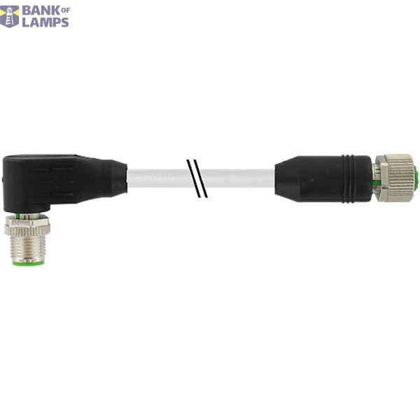 M12 male 90° / M12 female 0° A-cod. shielded PUR 5x0.34 gy  0.4m image 1