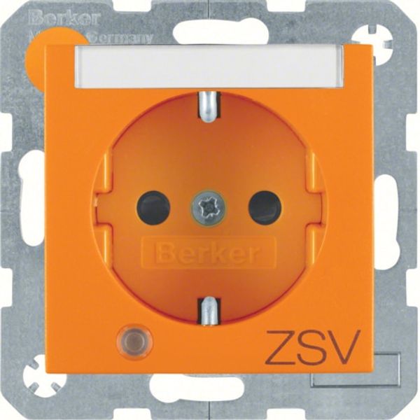 Schuko socket with LED and label holder S.1/B.3/B.7 orange, matt image 1