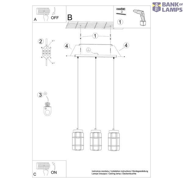 HANGING LAMP GOTTO 3L BLACK/WOOD E27 3X15W IP20 image 3