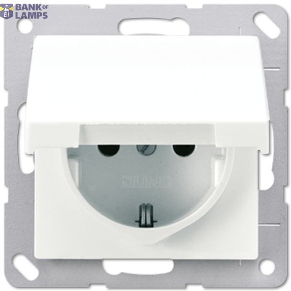 Central plate for SCHUKO® sockets, hinged cover, thermoplastic, AS series, white image 1