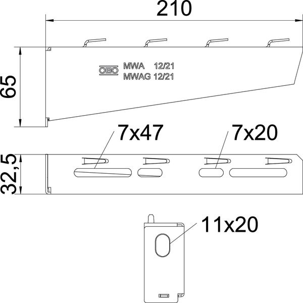 MWAG 12 21 A4 Wall and support bracket for mesh cable tray B210mm image 2