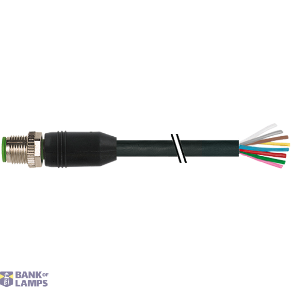 M12 male 0° A-cod. with cable PUR 8x0.25 bk UL/CSA+drag ch. 0.5m image 1
