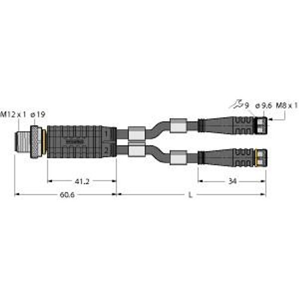 2-Way Splitter Y-Splitter with Cable, Male M12 × 1 - 2x Female M8 × 1   VBRS4.4-2PKG3M-1/2/TEL image 1