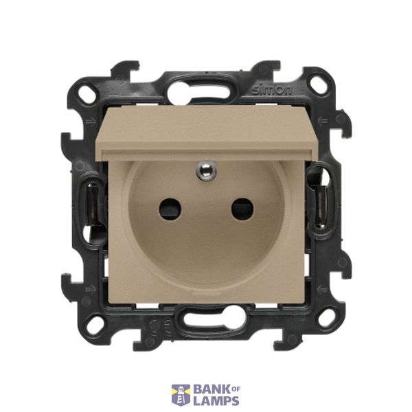 Single socket outlet with earthing for IP44 version without frame seal, with shutters, (module), Simon 24, IP44, 16A, champagne matt, Flap color: Same as a cover image 1